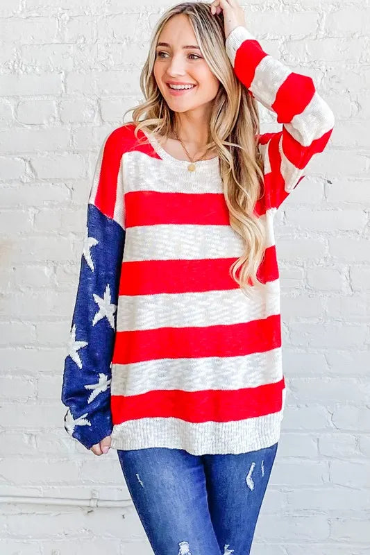 And The Why American Flag Long Sleeve Sweater - NeoKira Unlimited