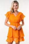 White Birch Full Size Short Sleeve Woven Layered Dress Mini Dress Trendsi Apricot S 