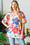 HOPELY Full Size Floral V-Neck Side Slit T-Shirt T-Shirt Trendsi   