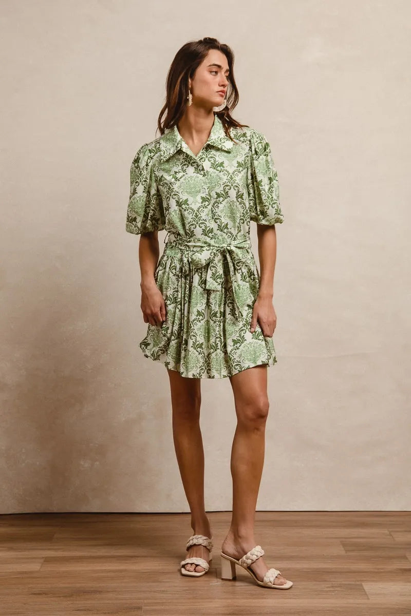 BiBi Tied Floral Short Sleeve Mini Shirt Dress - NeoKira Unlimited