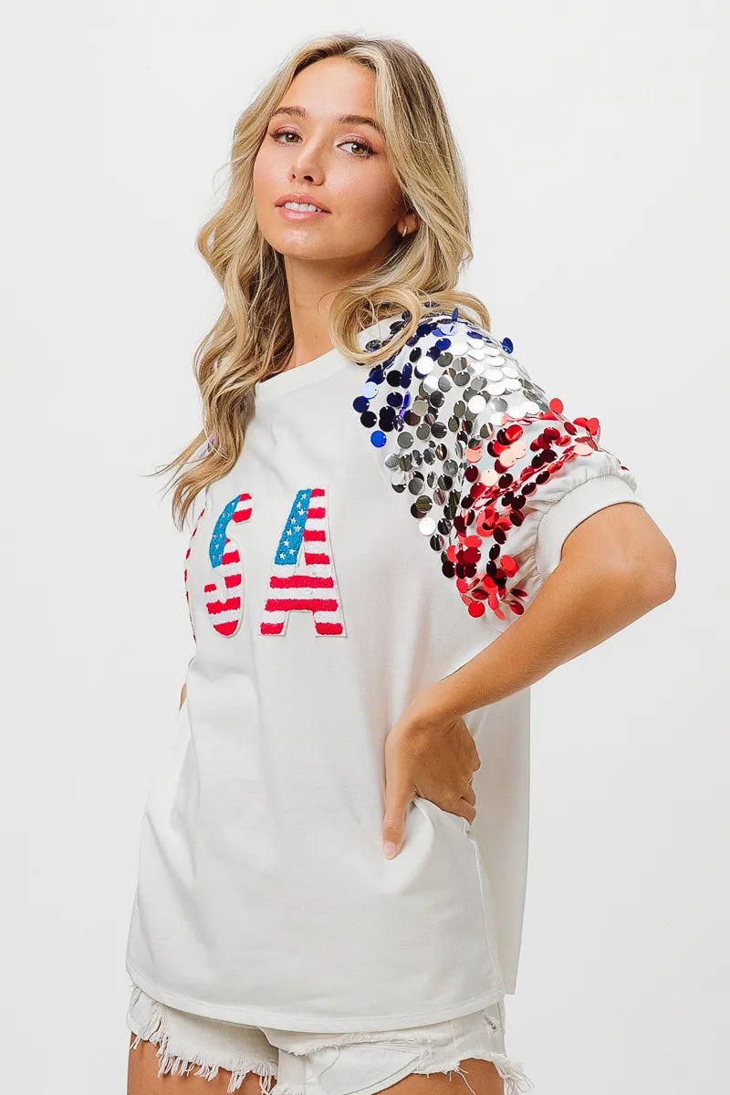 BiBi American Flag Theme Sequin Top - NeoKira Unlimited