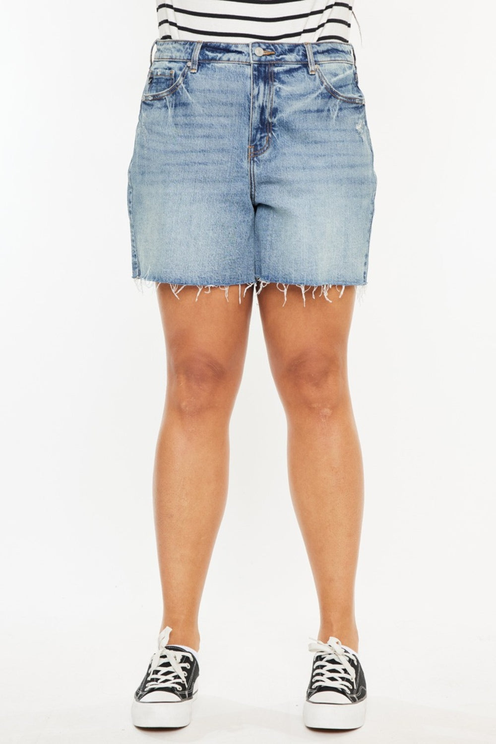 Kancan Full Size Raw Hem High Waist Denim Shorts High Waist Denim Shorts Trendsi   