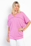 Be Stage Full Size V-Neck Short Sleeve Ribbed Top Top Trendsi Charm Pink S 