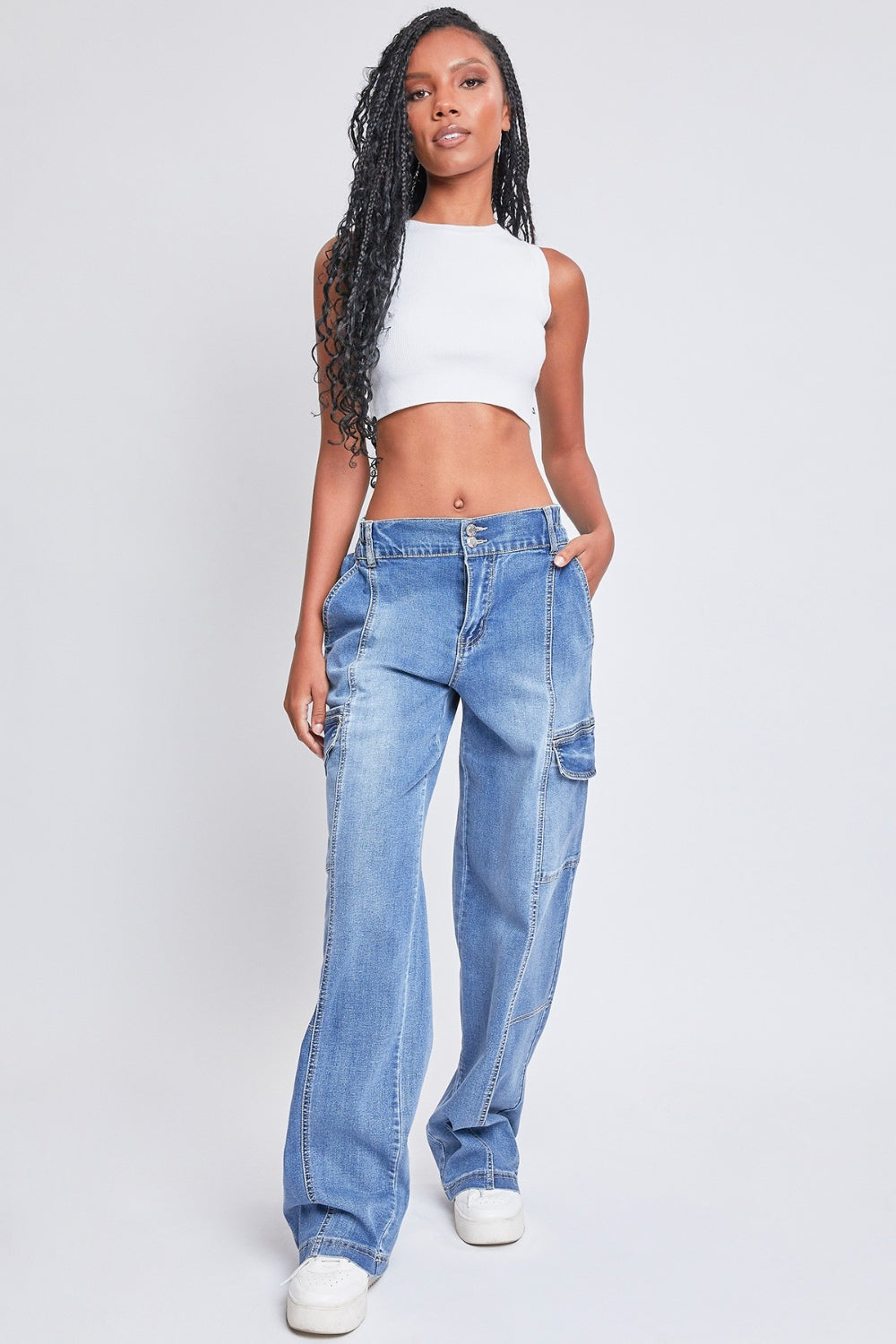 YMI Jeanswear High-Rise Straight Cargo Jeans Jeans Trendsi   