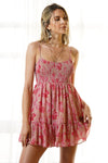 Printed Ruffle Babydoll Mini Spring Summer Floral Dress Mini Dress One and Only Collective Inc PINK S 