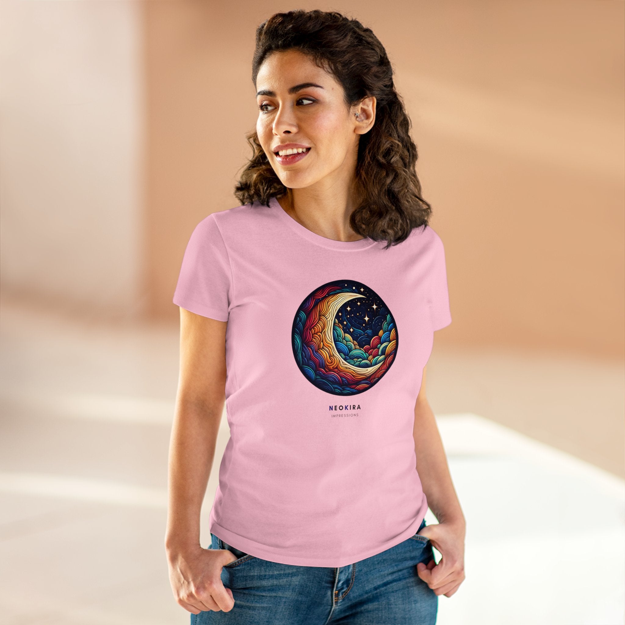 MOON AND STARS Women's Midweight Cotton Tee T-Shirt Printify   