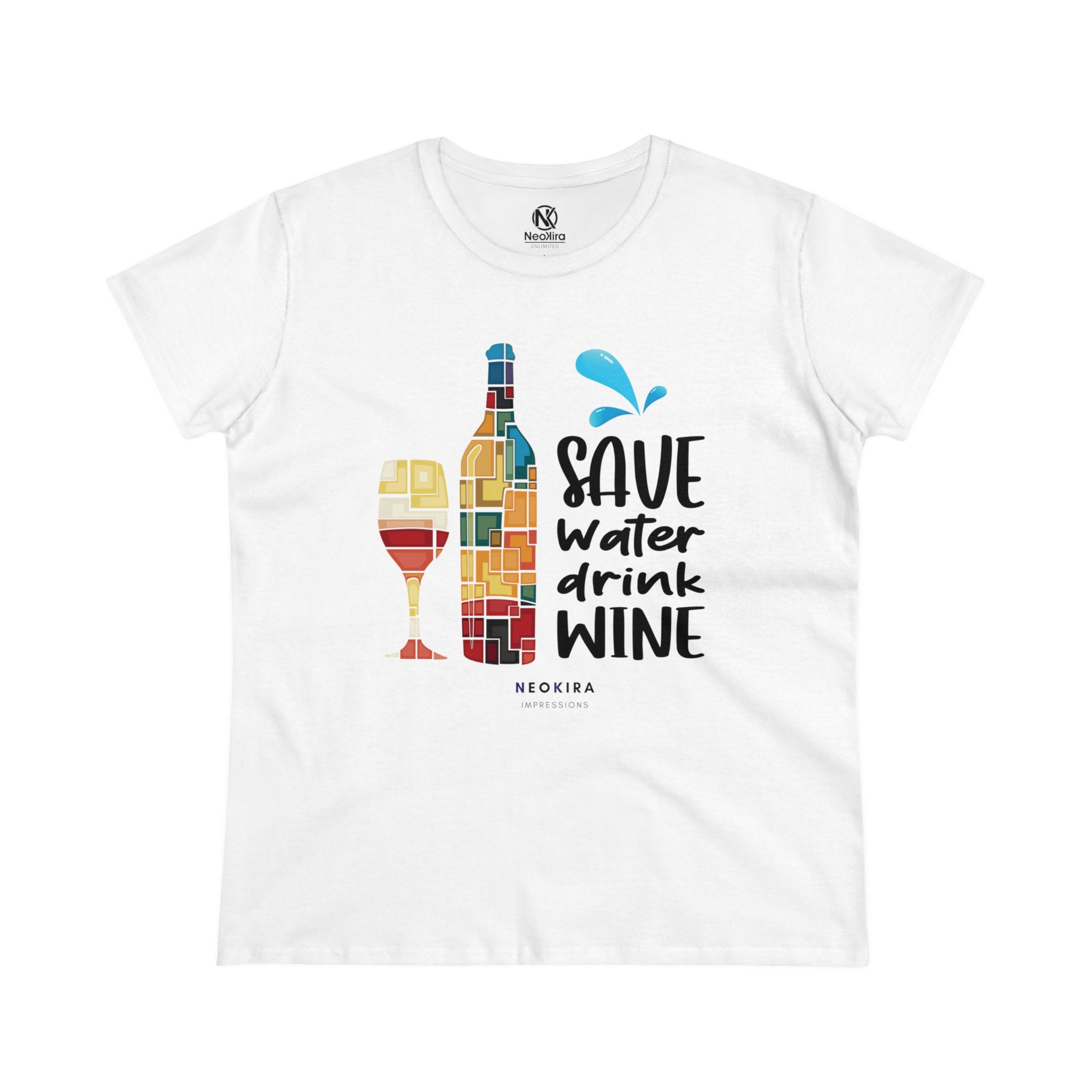 SAVE WATER DRINK WINE Women's Midweight Cotton Tee T-Shirt Printify White S 