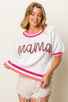 BiBi MAMA Contrast Trim Short Sleeve Sweater Sweater Trendsi   