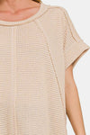 Zenana Waffle Exposed-Seam Short Sleeve T-Shirt T-Shirt Trendsi   