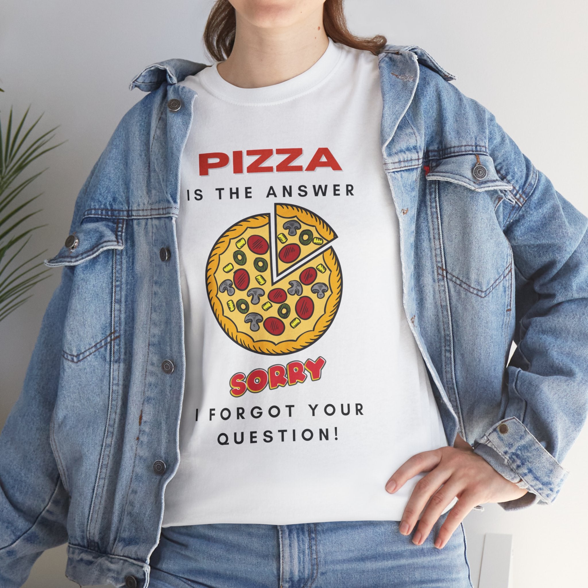 PIZZA IS THE ANSWER Unisex Heavy Cotton Tee T-Shirt Printify   