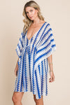 Cotton Bleu by Nu Lab Tied Striped Plunge Half Sleeve Cover-Up Cover Up Trendsi   