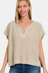 Zenana Short Sleeve Side Slit Sweater Sweater Trendsi   