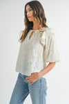 MABLE Eyelet Lace Ruffle Shoulder Puff Sleeve Blouse Blouse Trendsi   