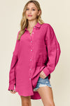 Double Take Full Size Pocketed Texture Button Up Shirt Shirt Trendsi Hot Pink S 