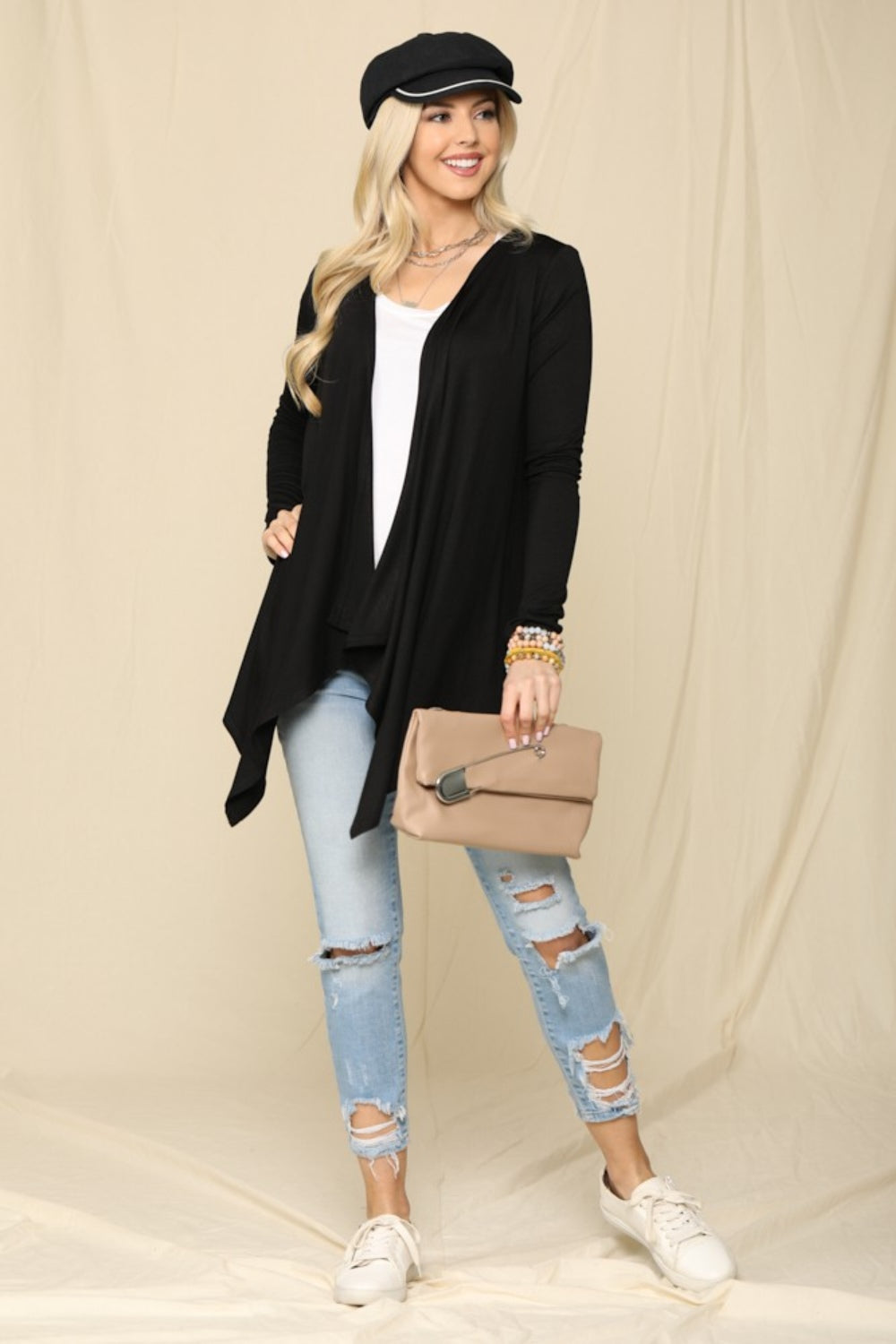 Celeste Full Size Open Front Knit Cardigan Cardigan Trendsi   