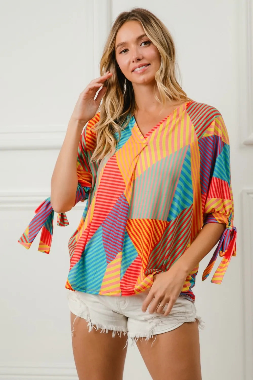 BiBi Multi Stripe Colorblock Blouse – Bold Bright & Playful - NeoKira Unlimited
