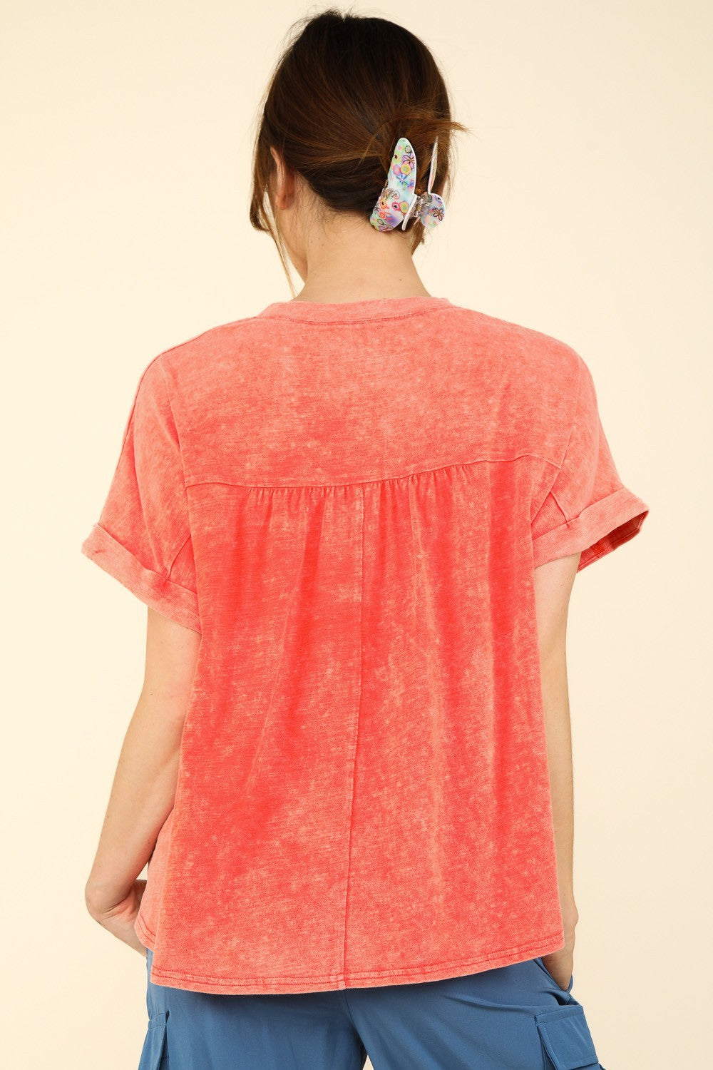 VERY J Nochted Short Sleeve Washed T-Shirt T-Shirt Trendsi   