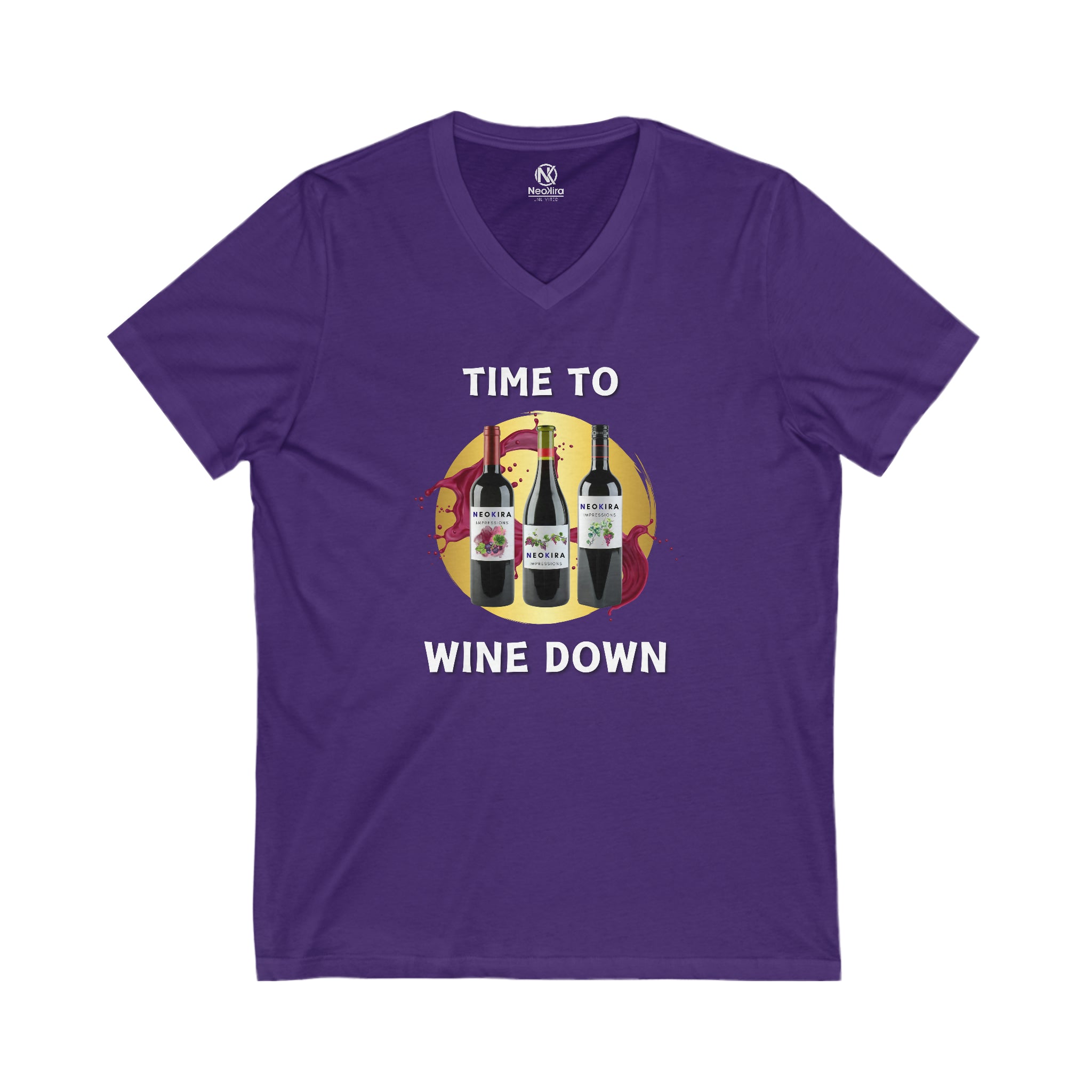 TIME TO WINE DOWN Unisex Jersey Short Sleeve V-Neck Tee T-Shirt Printify S Team Purple 