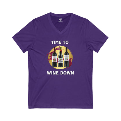 TIME TO WINE DOWN Unisex Jersey Short Sleeve V-Neck Tee - NeoKira Unlimited