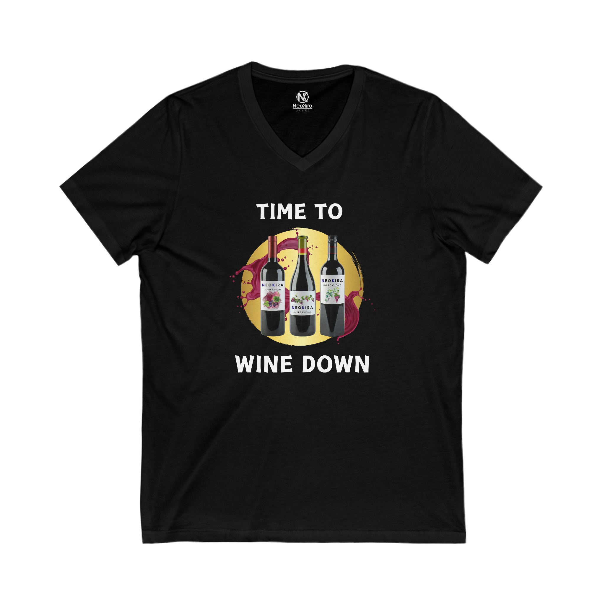 TIME TO WINE DOWN Unisex Jersey Short Sleeve V-Neck Tee T-Shirt Printify S Black 