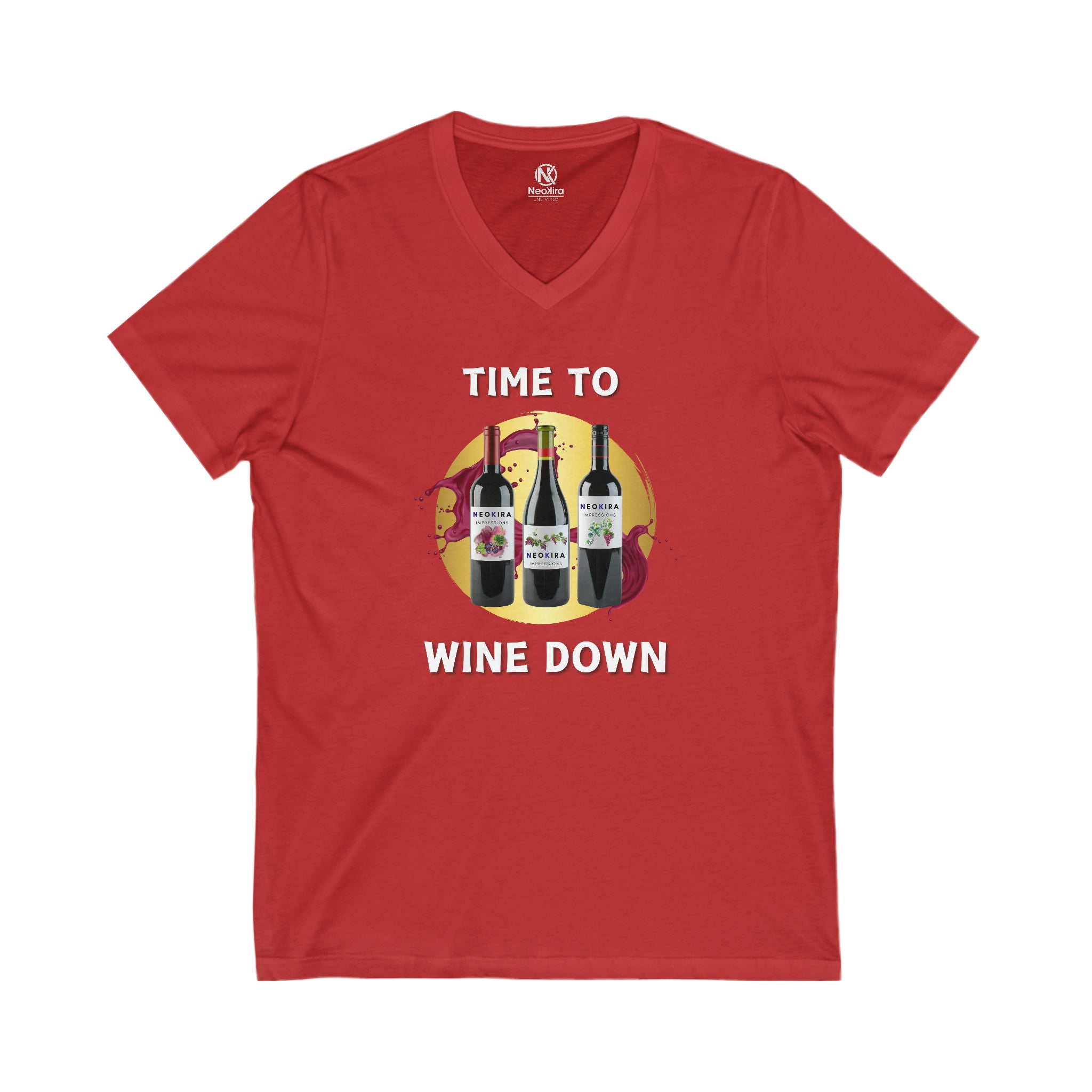 TIME TO WINE DOWN Unisex Jersey Short Sleeve V-Neck Tee T-Shirt Printify S Red 