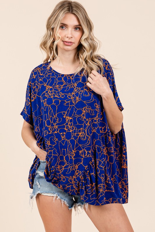 Mittoshop Abstract Print Round Neck Short Sleeve Top - NeoKira Unlimited