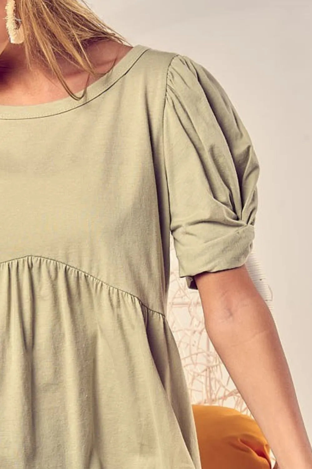 BiBi Cotton Span Knit With Puff Sleeve Baby Doll Top Whimsical Soft Stylish - NeoKira Unlimited