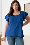 Gilli Plus Size Short Fluttery Sleeve Round Neck Top Top Trendsi Royal Blue 1XL 