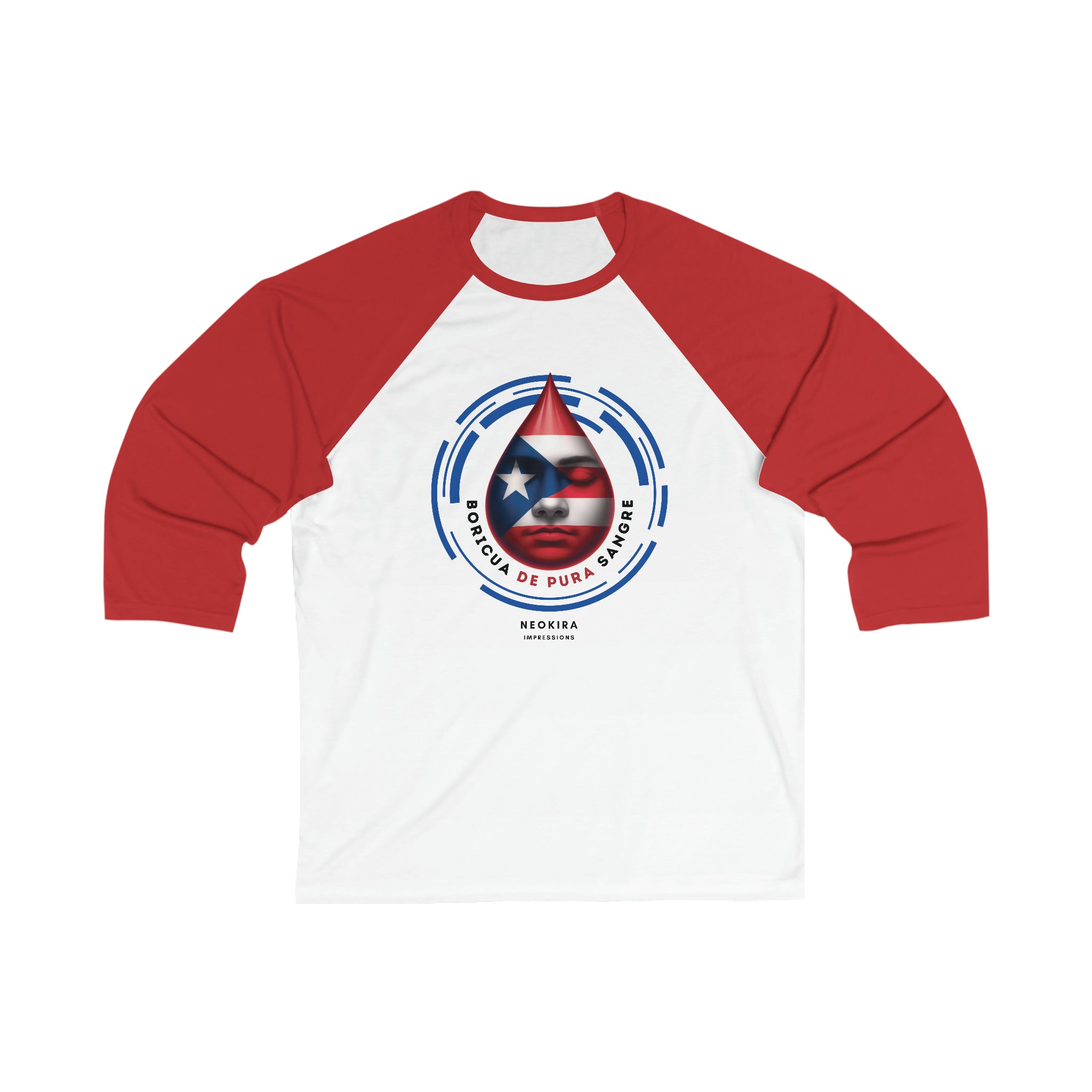 BORICUA DE PURA SANGRE Unisex 3\4 Sleeve Baseball Tee Baseball Tee Printify White/ Red S 