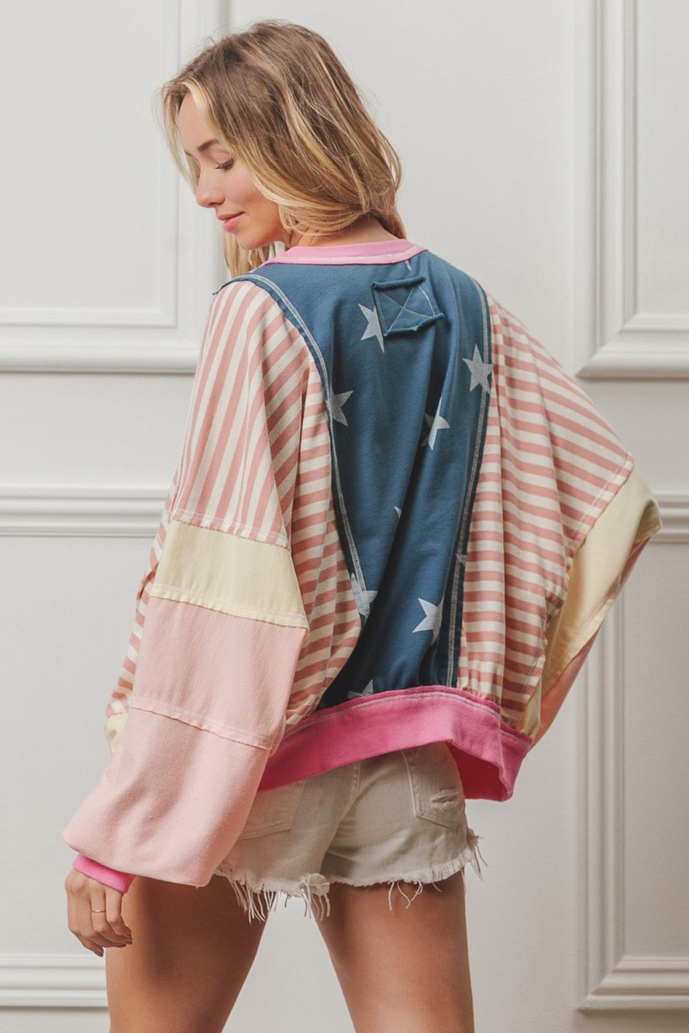 BiBi Stars and Stripes Round Neck Long Sleeve Top - NeoKira Unlimited