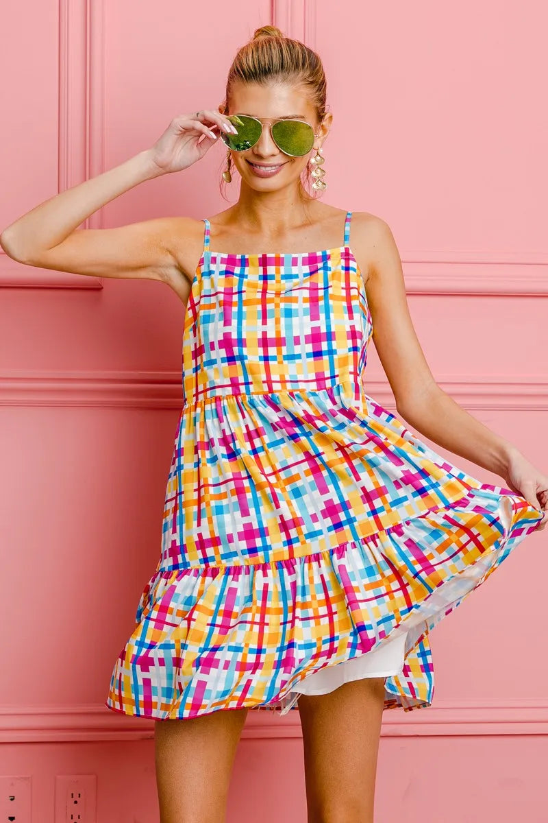 BiBi Multi Colors Plaid Sleeveless Sun Dress - NeoKira Unlimited