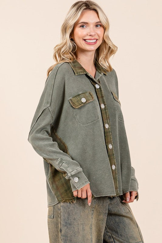 Mittoshop Mineral Washed Plaid Button Down Shacket - NeoKira Unlimited