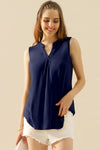 Ninexis Full Size Notched Sleeveless Top Top Trendsi NAVY S 