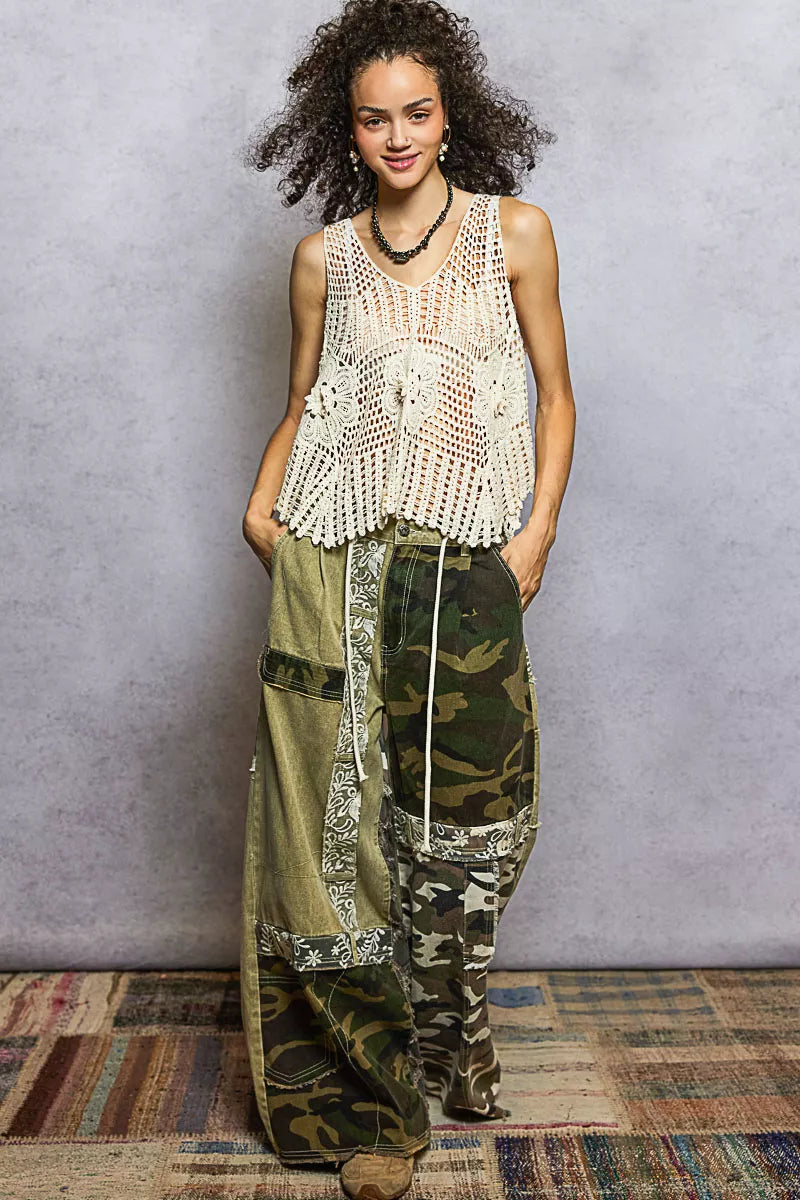 POL Openwork V-Neck Crochet Tank - NeoKira Unlimited