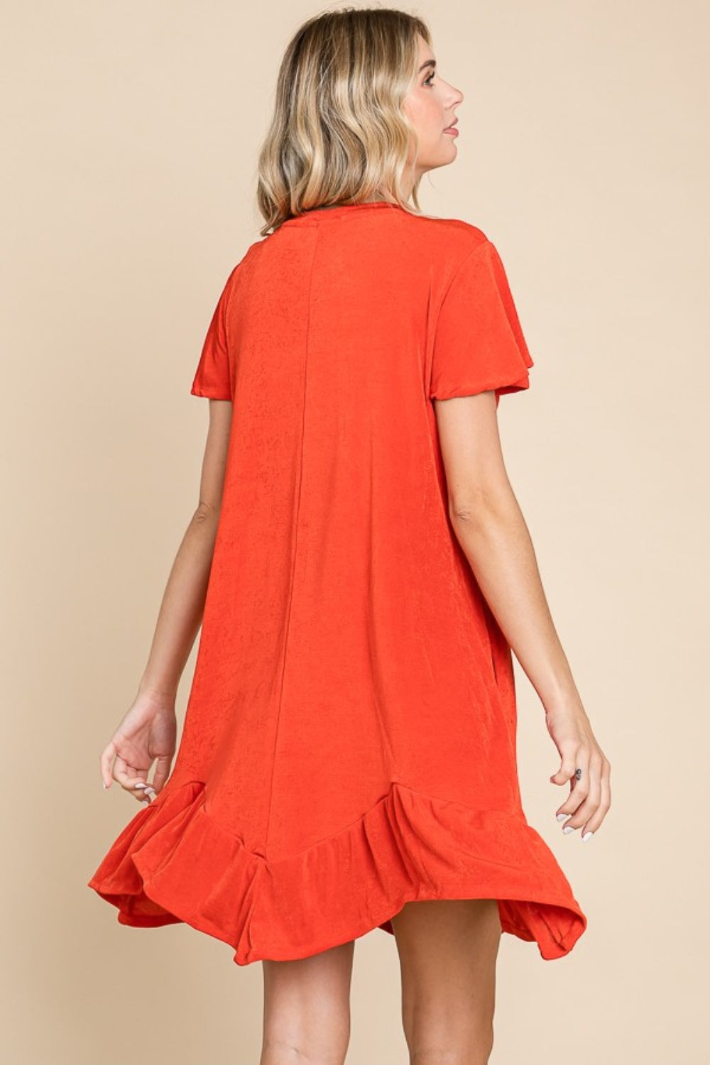Culture Code Full Size Short Sleeve Ruffled Asymmetric Hem Dress - NeoKira Unlimited