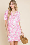 BOMBOM Floral Button Down Mini Dress Mini Dress Trendsi   