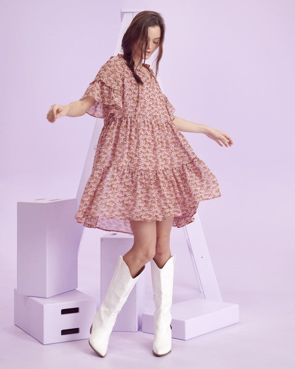 Jade By Jane Boho Floral Ruffle Sleeve V-Neck Mini Dress – Plus Size Flow & Flair - NeoKira Unlimited