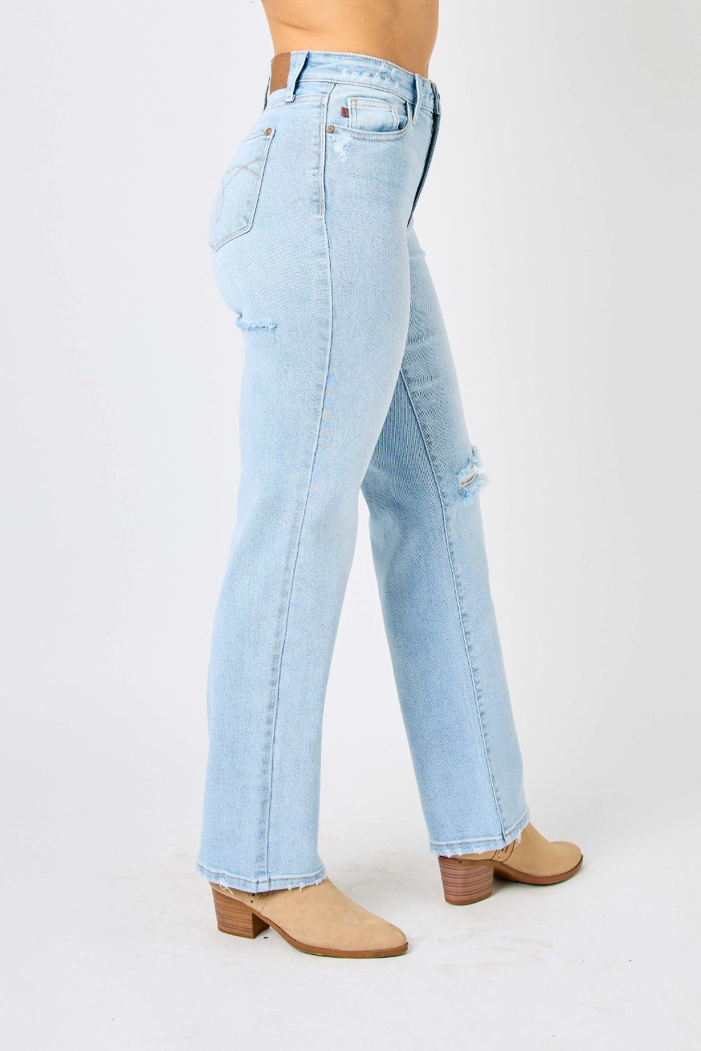 Judy Blue Full Size High Waist Distressed Straight Jeans Jeans Trendsi   