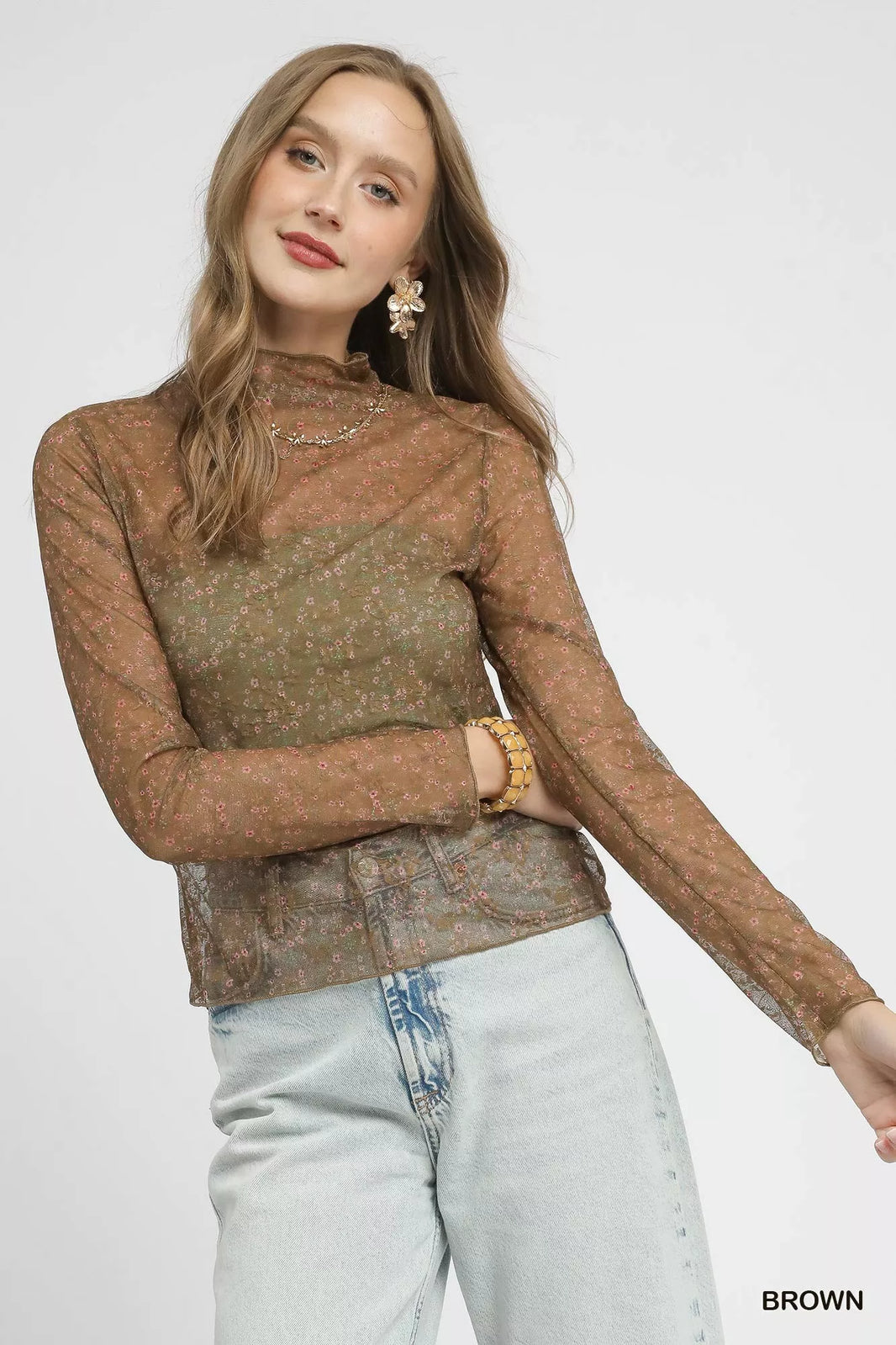 Umgee Romantic Elegant Nylon Lace Mesh Long Sleeve Top - NeoKira Unlimited