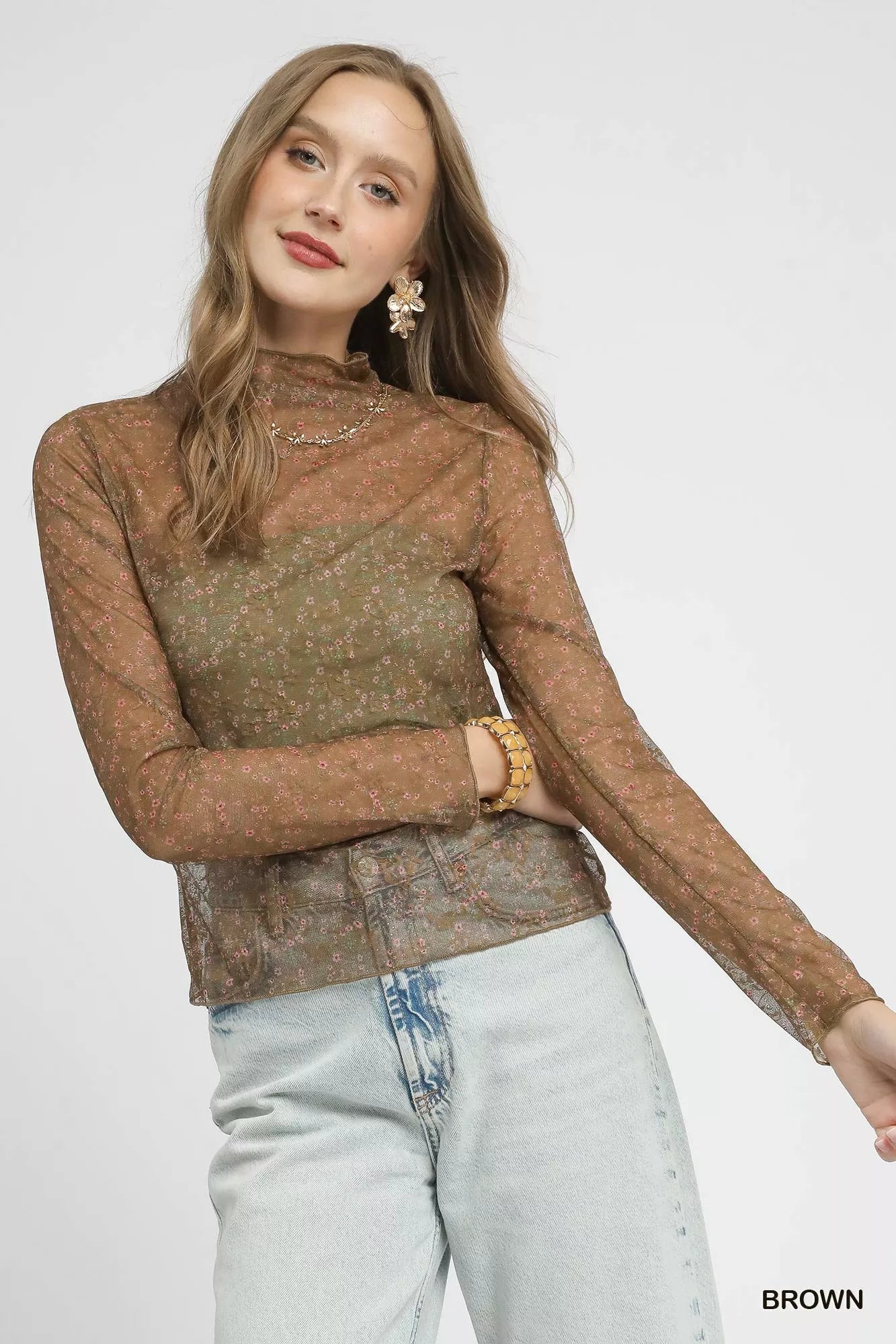 Umgee Romantic Elegant Nylon Lace Mesh Long Sleeve Top - NeoKira Unlimited