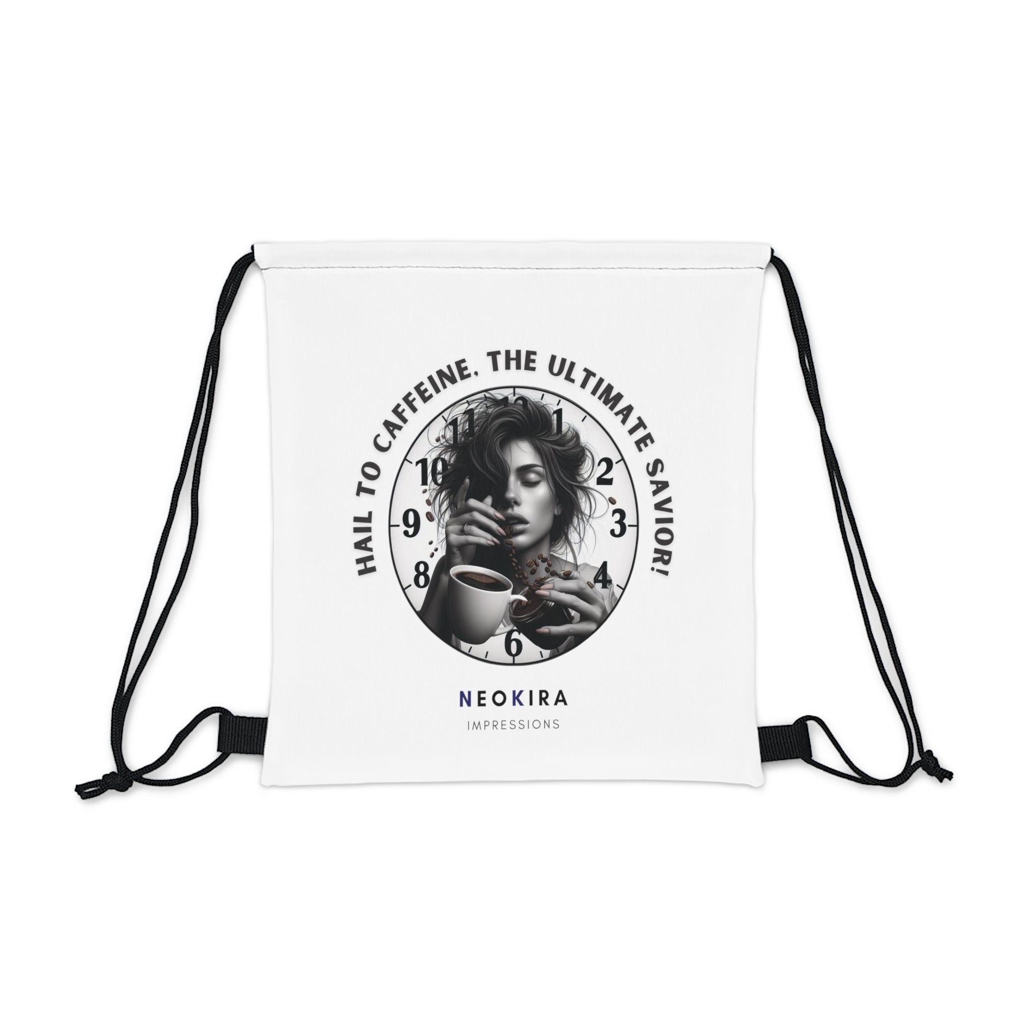 CAFFEINE...THE ULTIMATE SAVIOR Outdoor Drawstring Bag Tote Bag Printify 14” x 13”  