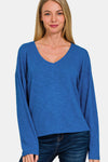 Zenana Dropped Shoulder Long Sleeve T-Shirt T-Shirt Trendsi Classic Blue S 