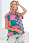 First Love Checkered Drop Shoulder Knit Top Top Trendsi   