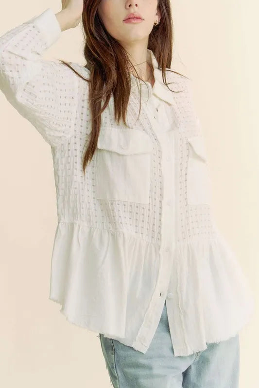 Davi & Dani Garment Washed Jacquard Button Front Shirt - NeoKira Unlimited