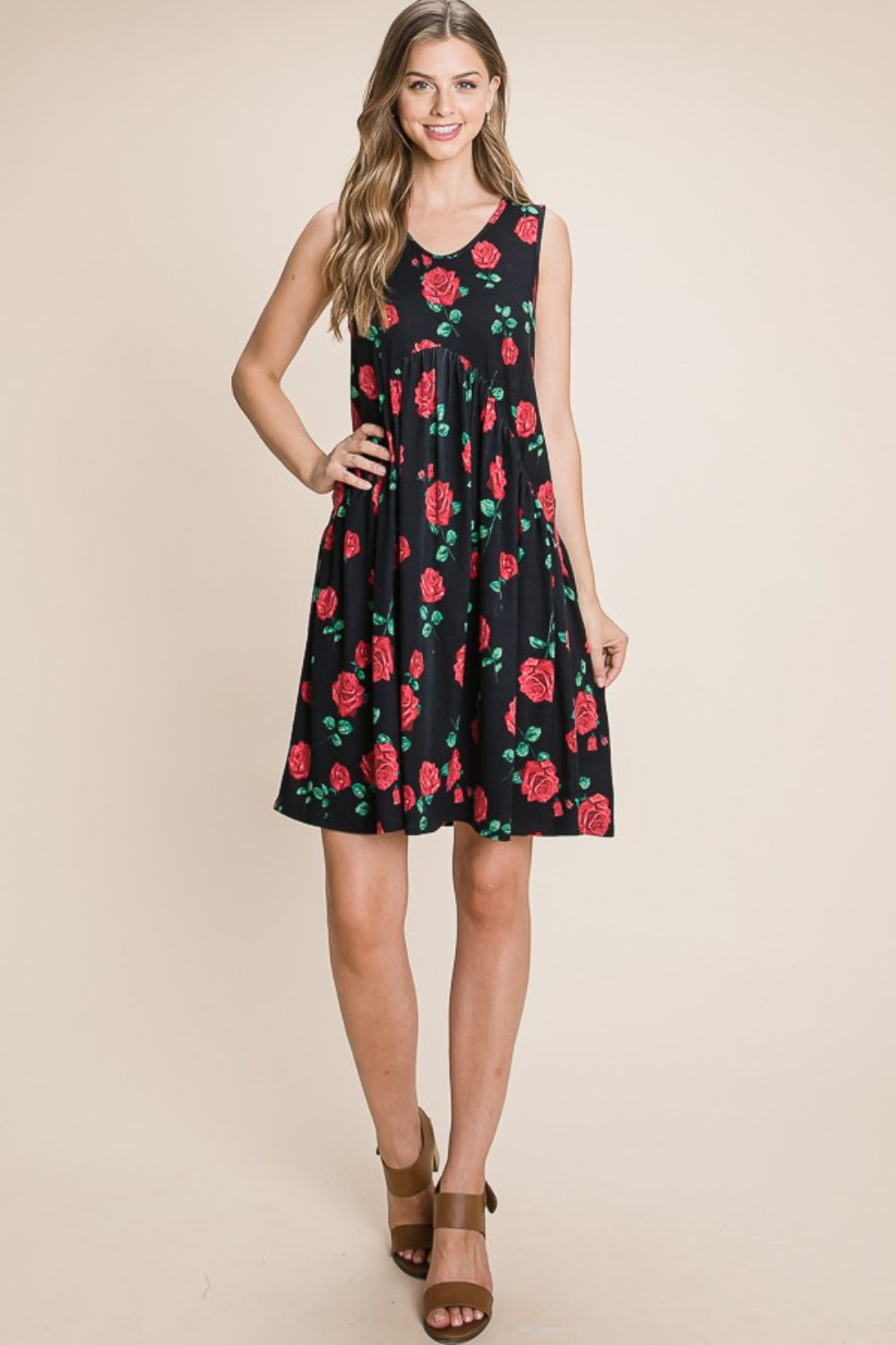 BOMBOM Floral Ruched Tank Dress Mini Dress Trendsi   