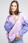 BiBi Velvet Sequin Sleeve Mineral Washed Top Top BiBi PERIWINKLE S 