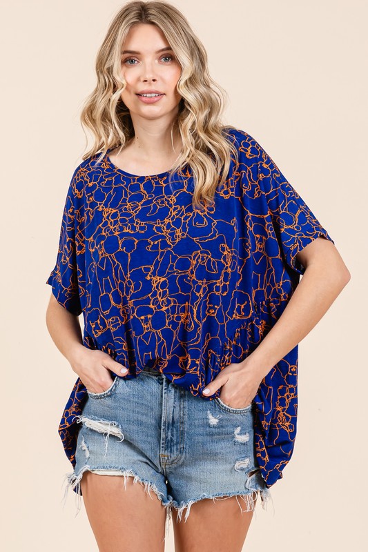 Mittoshop Abstract Print Round Neck Short Sleeve Top - NeoKira Unlimited