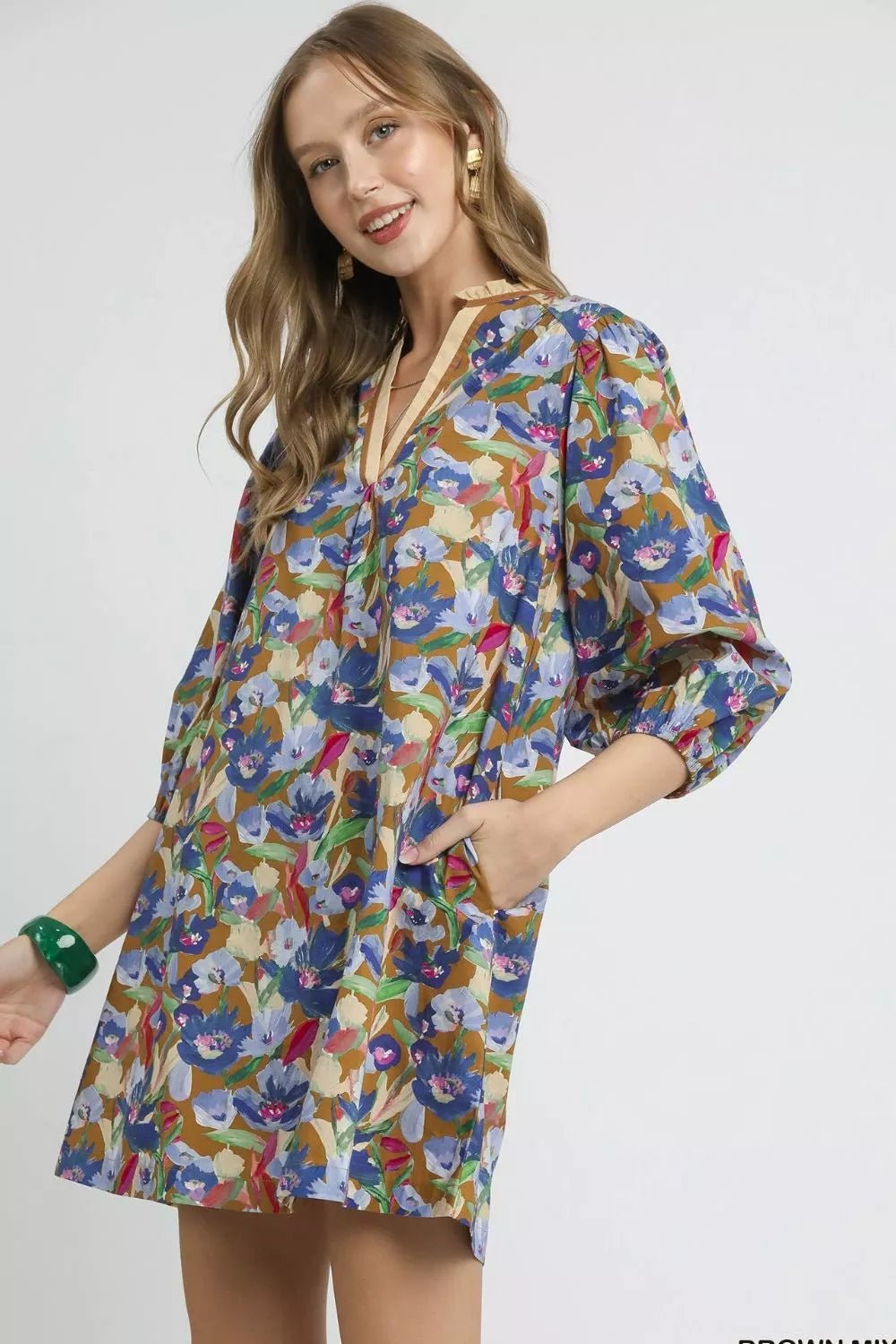 Umgee Boho Chic Floral Balloon Sleeve Mini Dress - NeoKira Unlimited