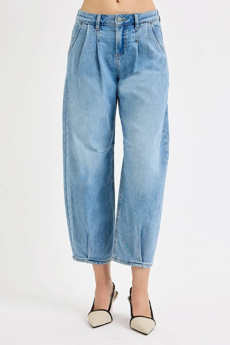 RISEN Full Size Mid-Rise Light Blue Wide Leg Cropped Jeans Relaxed Vintage Boyfriend Fit - NeoKira Unlimited