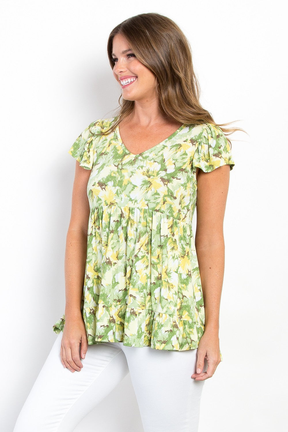 Be Stage Floral Ruffled Babydoll Top Top Trendsi   